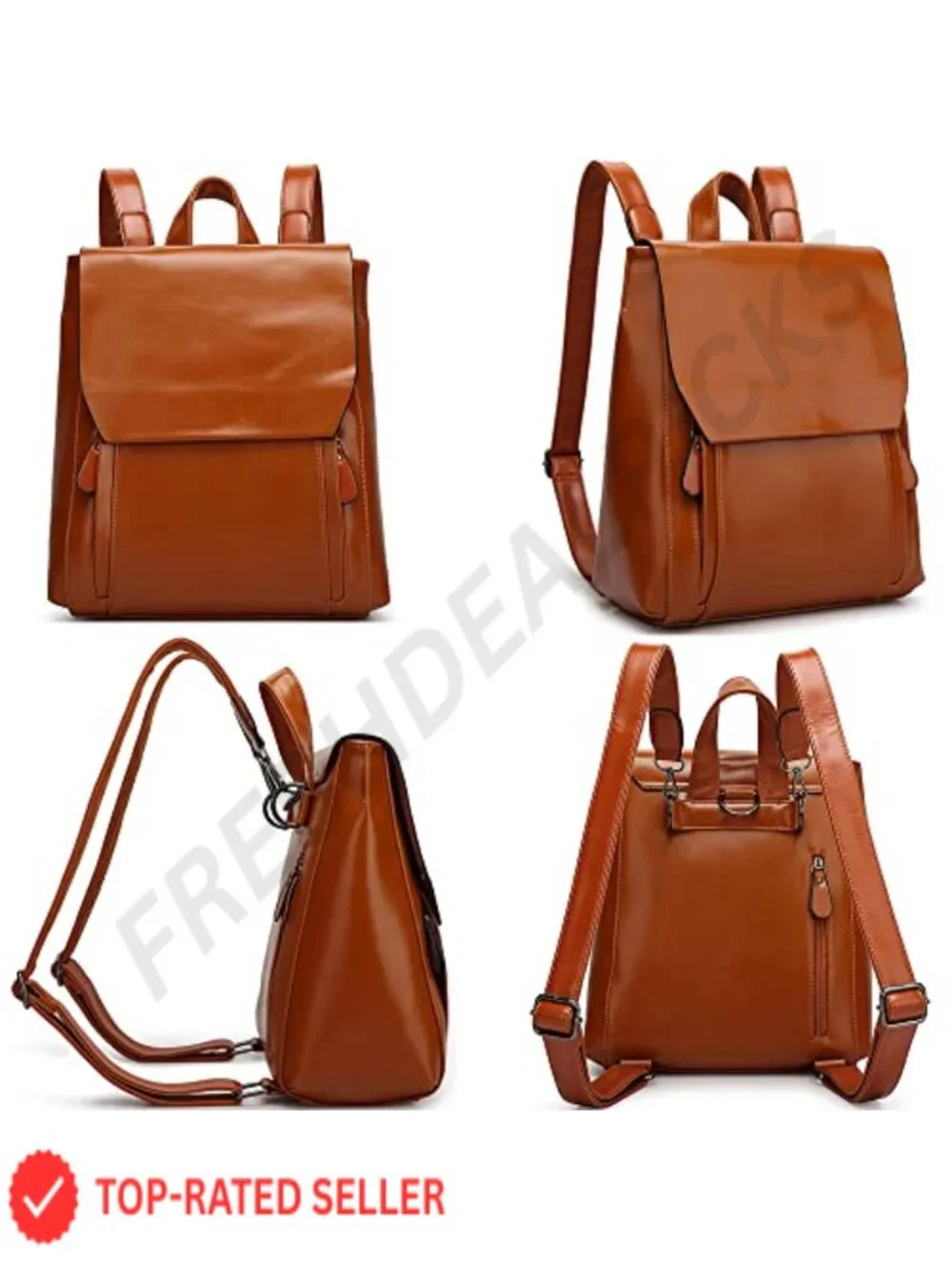 Vegan Oil Wax Leather Backpack for Women - Water Resistant, 2 Compartments,